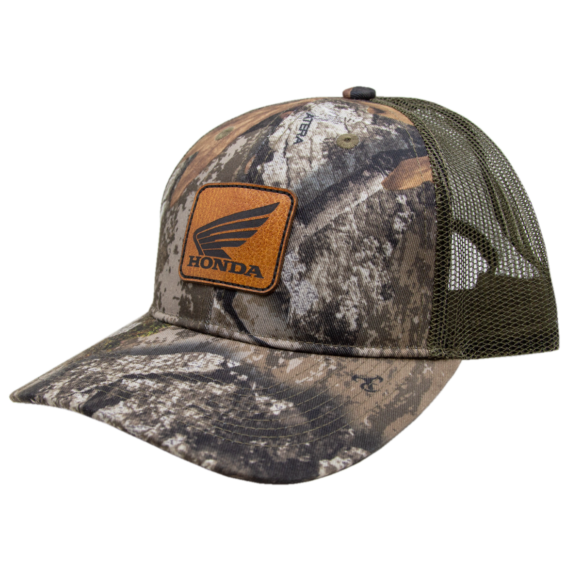 Honda TrueTimber Atera Camo/Canteen Green Mesh Back Cap – Leather Patch