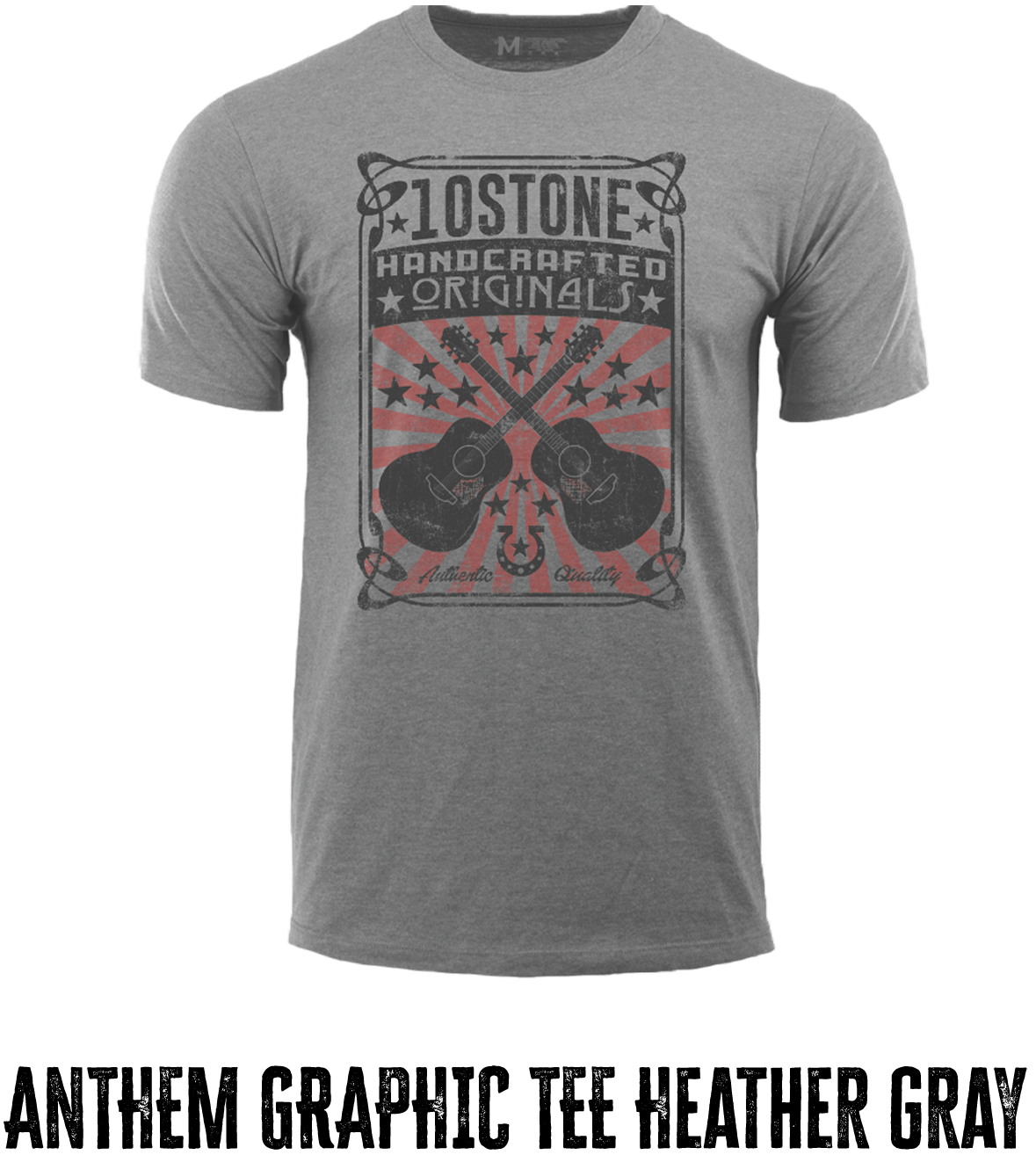 Black T-shirt featuring a distressed patriotic graphic: large '10 STONE' text, an American eagle with flag wings playing a guitar, and 'Premium Quality' text.